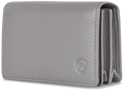 VON HEESEN® Visitenkartenetui Leder mit RFID-Schutz - Platz für 50 Visitenkarten - 6 Fächer - Visitenkarten Etuis - Geschenk für Damen & Herren (Grau)