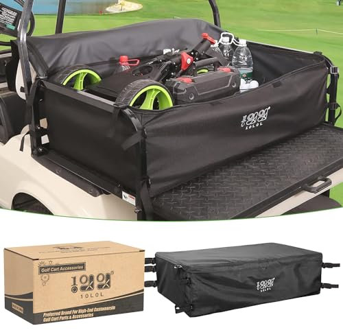 10L0L 4 Passenger Golf Cart Storage Bag for Yamaha, EZGO, Club Car Golf Carts, 800D PVC Dustproof Rear Bench Storage Box No Drilling, Golf Cart Grocery Shopping Bag with Strong Buckle