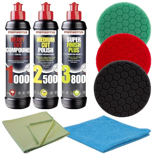 Kit de polissage pour voiture avec 3 polissages, tampons hexagonaux de 165 mm de diamètre et chiffons de polissage
