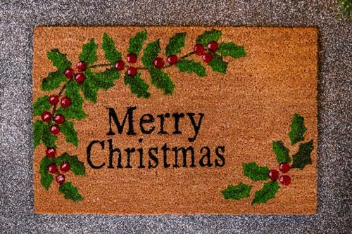 Marco Paul Novelty Christmas Door Mat Outdoor Welcome Mat for Front Door, Merry Christmas Doormat with Non-Slip PVC Backing, 60 x 40cm Heavy Duty Coir Winter Doormat for Indoor Outdoor
