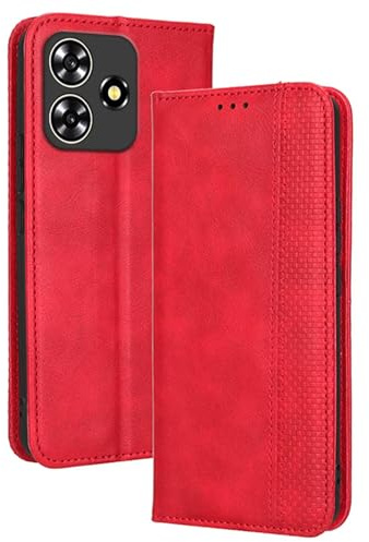 Topme Handyhülle hülle fur ZTE Blade A73 (4G) / V50S / V50 Smart (6.6 Inches) Case Schutzhülle, Handyhülle aus Leder mit Stilvollem, Strukturiertem Kartenschlitz.Rot