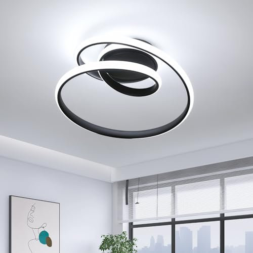 Comely LED Deckenleuchte, 36W LED Deckenlampe Modern, 6500K Kaltweiß Kreative Spirale Form Deckenlampe Schwarz für Wohnzimmer Schlafzimmer Flur Küche Balkon