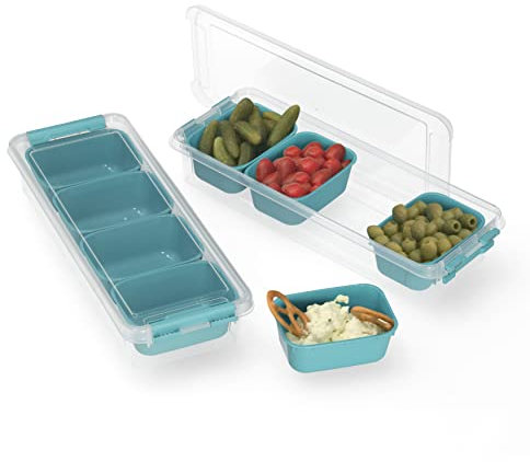 RoyalFay Napoli Ingredient Container, Set of 2 with 8 Inserts and 2 Lids, Stackable (Caribbean Blue)