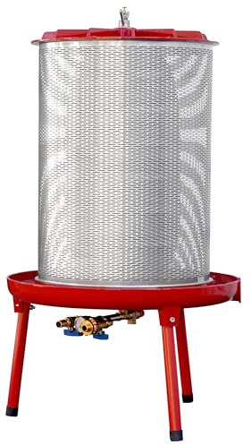 NEU v2024 Fischer Hydropresse: 90L Saftpresse Obstpresse/Apfelpresse, 90 Liter Presskorb, klassische Wasserdruck-Presse aus Aluminium mit rotem Kelter-Lack