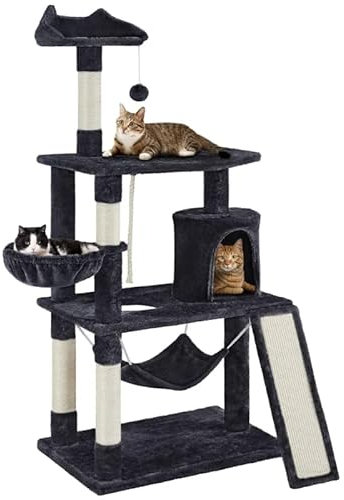 Katzenkletterbaum, Kratzbaum mit Eigentumswohnung und Kratzbaumturm, Beige, für Katzen, Katzenkletterbaum, Katzenbaum (Farbe: Schwarz) Vision