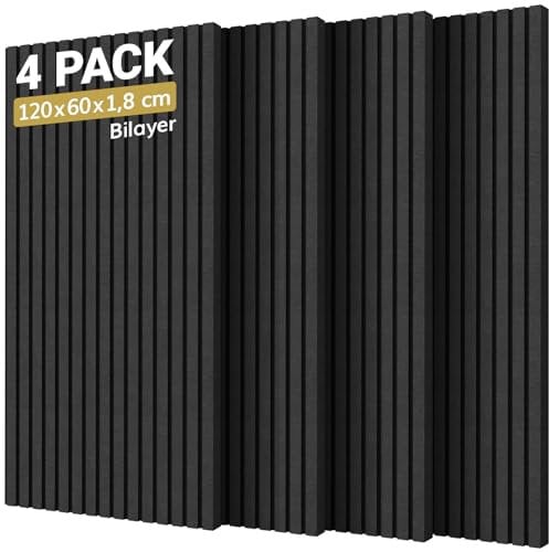 TONOR 4-Pack Bilayer Acoustic Panels Large Self-adhesive, 47.24” * 23.62” * 0.72” Adhesive Wall Panel, Large Soundproof Tiles for Echo Absorbtion, Acoustical Barrier of Polyester Fiber, Black