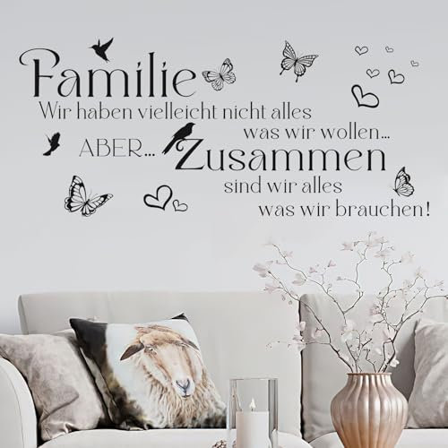 TOARTI Text Wandaufkleber Familie Wir Haben Vielleicht Nicht Alles Was Wir Wollen Wandtattoo Wohnzimmer Modern Wandaufkleber Flur Wandsticker Diele Wandtattoo 90x29CM Schmetterling Herz Wandsticker