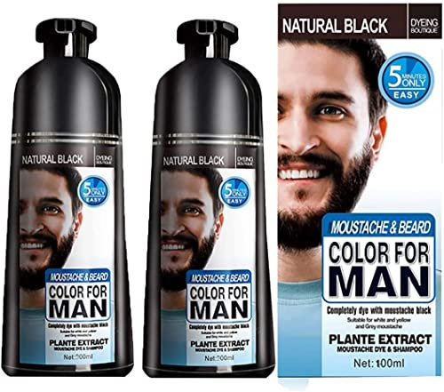Men Beard Hair Color Instant Dye Black Mustache Beard Darkening Shampoo, Professional Men's Mustache & Beard Black Hair Color Dye Shampoo. (2pcs)