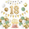 18. Geburtstag Deko: Salbeigrüne Luftballons mit Zahl 18, Grün-Weiß-Gold, Folienballons für Jungen & Mädchen, Tortendeko für 18. Geburtstag Dekoration