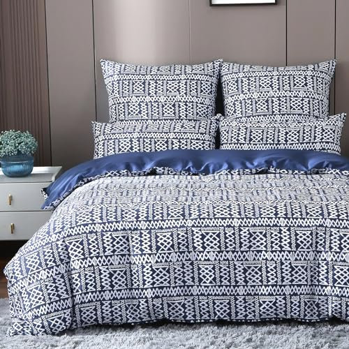 MILDLY Satin Bettwäsche 135x200 Baumwolle, Boho Dunkelblau kühlende Bettwäsche-Sets mit Reißverschluss öKotex Zertifiziert Renoir