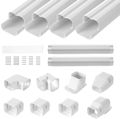 VEVOR Mini-Split-Line-Set-Abdeckung 76,2 mm B 5350 mm L, dekorative PVC-Rohrleitungsabdeckung für Klimaanlage mit 4 geraden Kanälen und vollständigen Komponenten, überstreichbar für Wärmepumpen, weiß