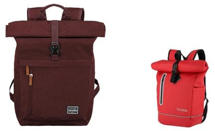 Travelite Handgepäck Rucksack mit Laptop Fach 15,6 Zoll & BASICS Rucksack aus wasserfestem Material, Schulrucksack aus Polyester mit Reflektoren + Roll-Up Verschluss, 400g, 48 cm, 19 Liter