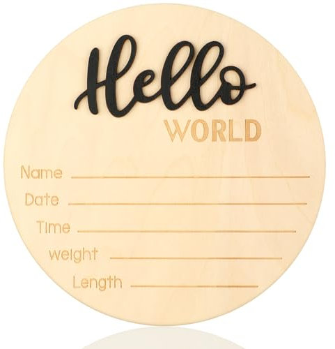 Baby-Ankündigungsschild, 15 cm, Holz, Aufschrift Hello World, Willkommensschild für Neugeborene, als Foto-Requisite, Babyparty, Kinderzimmer, Krankenhaus