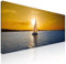 Quadro mare colorato per soggiorno, decorazione parete, quadro grande Tramonto Dorato con Barca a Vela in Mare stampa su tela, intelaiato pronto da appendere seal39-80x30 cm