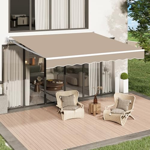 U-MAX Versenkbare Markise, 33 x 24 cm, Markisen für Terrasse, Sonnenschutz, wasserabweisend, Polyester, für Außentür, Fenster, Markise mit manueller Kurbel, für Zuhause, Deck, Hinterhof, Balkon, Beige