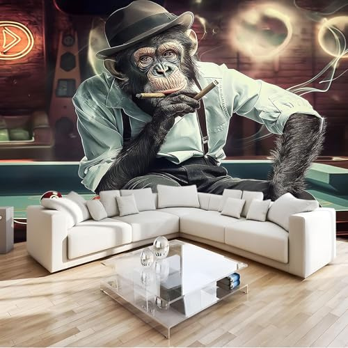 Generisch Fototapete Mr Monkey Billard 350x256 cm Tapete Wandtapete Wanddeko Design Mustertapete Wand Dekoration Wohnzimmer Schlafzimmer Büro Flur