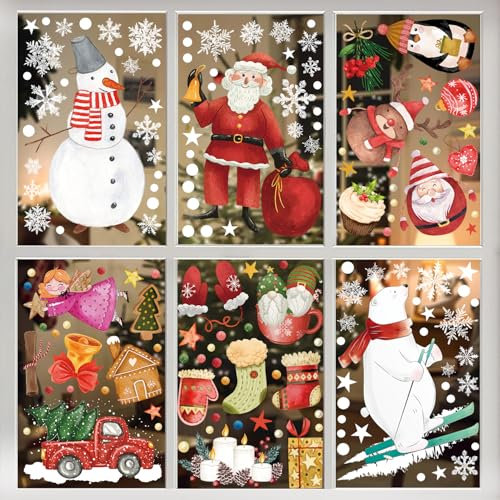 Sticker Noël Fenêtre, SILARLAIT 10 Feuilles Sticker Fenêtre Noël Électrostatique & Amovible & Réutilisable, Autocollant Noël Fenêtre, Décoration de Noël pour Vitre, Vitrine, Fenêtre