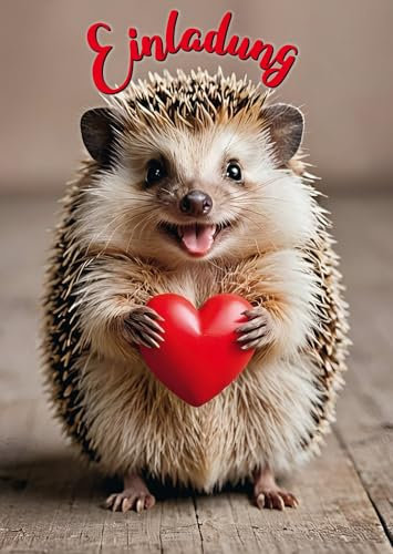 Edition Colibri 10 Igel-Einladungen für den Geburtstag, niedliche Partyeinladungen, Hochzeit, Standesamt, Motto und Gartenparty, Igel mit Herz (11155DE)