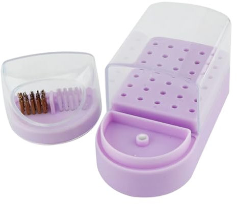 CRILSTYLEO Nail Drill Bit Storage Case Nail Bits Organizer with Cleaning Brush for Manicure and Pedicure Practical Storage Box Purple