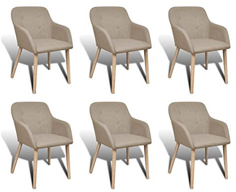 ShGaxin Esszimmerstühle 6 STK. Beige Stoff und Massivholz Eiche, Essstuhl, Esstisch Stühle, Stühle Esszimmer, Küchenstühle, Schlafzimmerstuhl, Dinning Chair, Konferenzzimmer Stühle - 270571