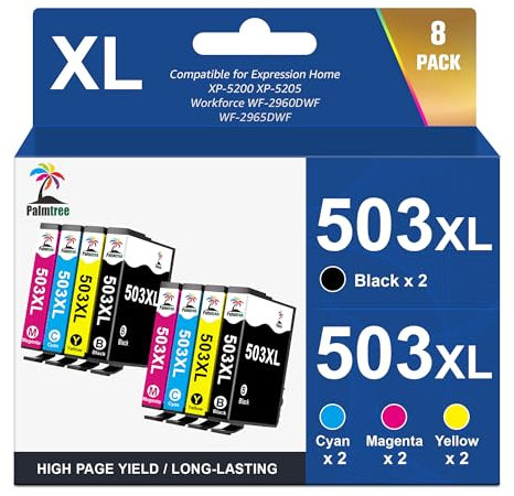 Palmtree 503xl Patronen Kompatibel mit Epson XP 5200 Druckerpatronen und Epson WF 2960 Patronen für Epson 503 XL für Epson Expression Home XP-5200 XP-5205 Epson Workforce WF-2960DWF WF-2965 (8 Pack)