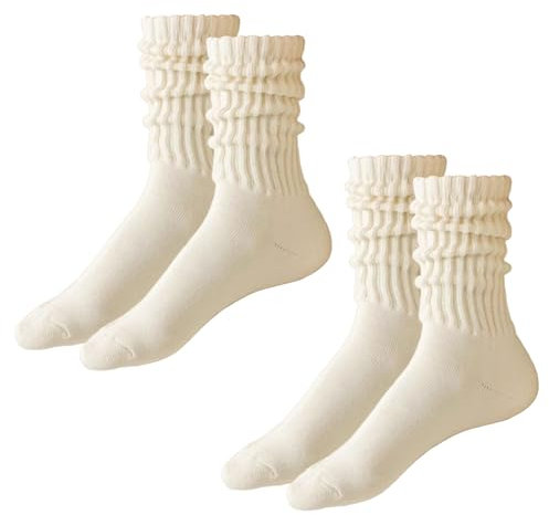 Zimoer 3 Paia di Calzini Scrunch, Calzini Slouchy da Donna, Calzini Alti Donna, Calzini Lunghi da Donna, Calzini Morbidi Ragazza Scrunch, Calcetines Slouch, Calzettoni per Donne Stivali (Beige)