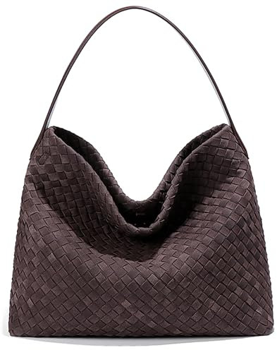 Schultertasche aus gewebtem Wildleder für Damen, Hobo-Tasche, elegante Handtasche, Umhängetasche für Arbeit, Reisen, Kaffee, Einheitsgröße