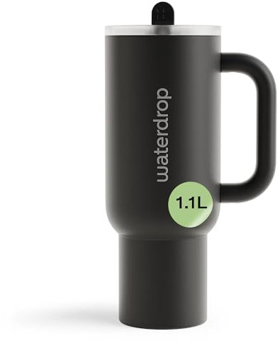 waterdrop® Botella Agua Acero Inoxidable 1.1 Litros - Thermo Conserva el Frío 12 Horas - con Pajita - Taza Térmica - Botella Térmica - Vaso Térmico Sin BPA