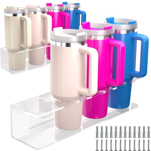 Crpzszshtp Wall Mounted Cup Holder for Stanley 2-Pack – Heavy Duty Acrylic Shelf Organizer, Garage & Kitchen Storage, Holds 8 Tumblers Ideal for Home Office Kitchen