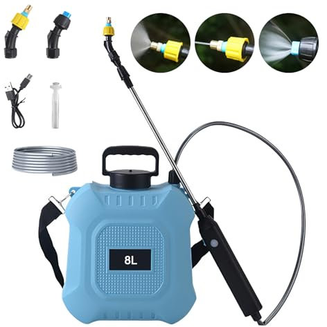 Pulverizador eléctrico 5L/8L, pulverizador de jardín con pulverizador Lance telescópico, Max 90 cm, 2 boquillas, 2000 mAh, para deshierbe Pulverización Limpieza (8L)