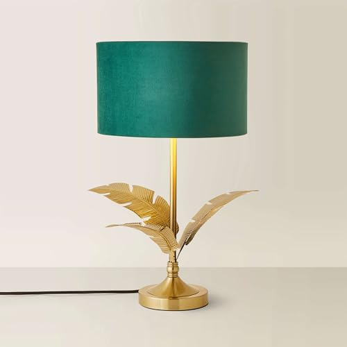 ValueLights | Christina Green Velvet with Gold Inner Drum Shade Gold Palm Leaf Table Lamp | Table Lamps, Home Décor & Improvement Essential