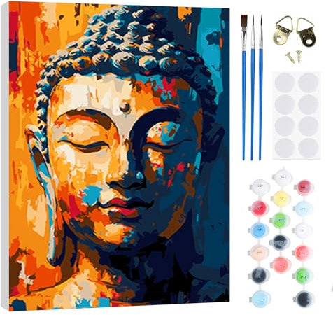 RICUVED Bouddha Peinture par Numéros DIY Kit 20x30cm pour Adultes Enfants avec Cadre en Bois–Bouddha DIY Peinture à l'huile par Numéros sur Toile Artisanat avec Pinceaux Peintures Acryliques