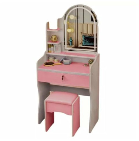 Trade Shop - Toilette Postazione Trucco con Sgabello Moderno Specchio con Luce LED Touch 2 Colori - Rosa