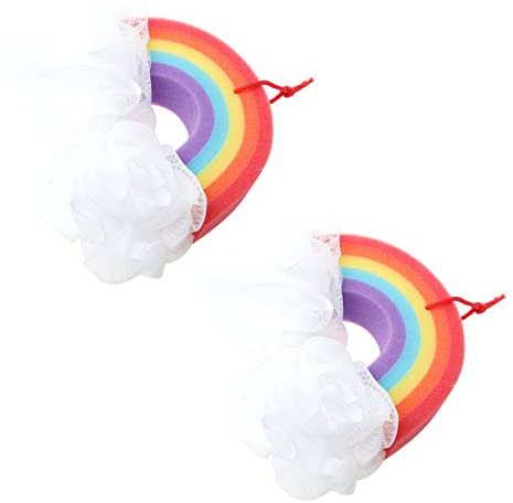 BESTYASH 2stücke Regenbogenball Badebälle für Körperpeeling Strapazierfähig mit Geschmeidiger Badeblume für Haushalt und Unterwegs für Familie
