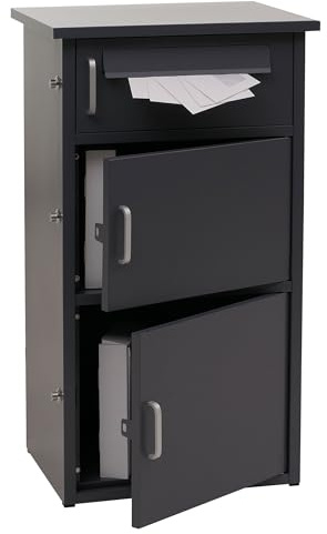 Cassetta per pacchi HWC-O51, cassetta postale portalettere, 3 scomparti, acciaio 89x49x38cm - grigio scuro