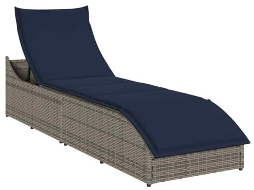 INLIFE Klappliege mit Auflage und Stauraum Grau Poly-Rattan,Möbel,Gartenmöbel,Gartensitzmöbel,Sonnenliegen,Grau,22.4 KG,4104227
