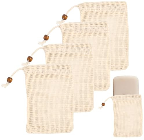 5 PCS Natural Sisal Soap Bags with Drawstring, Soap Loofah Pouch, Bag for Shower, Saver Pouches for Exfoliating Skin, Producing Rich Lather, for Shower Bath, Hand Washing, and Shaving (10 * 14cm)
