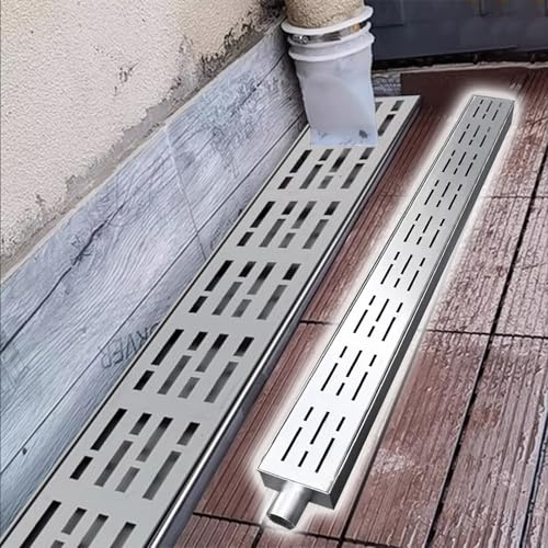 VIIGUIY Canaletta Scolo Acqua Piovana Sistema di Drenaggio a Trincea per Esterni con Scarico Terminale, Canale di Drenaggio e Griglia, Canale di Drenaggio a Fessura per Terrazze(3.5x3cm(1.4x1.2))