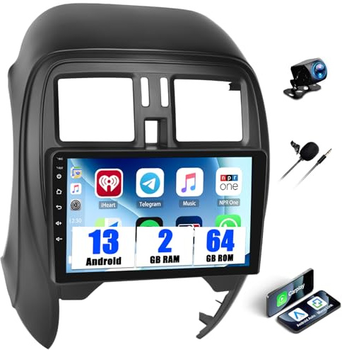 SIXWIN 2+64G Android 13 Autoradio para Nissan Micra K13 2010-217 con Pantalla 9'' HD, Wireless CarPlay, Android Auto,Mirror Link,Bluetooth,FM/RDS Radio con Cámara Trasera