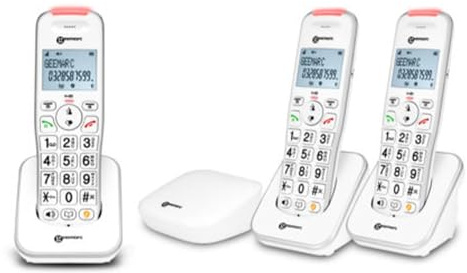 Geemarc Liberty 200 Trio, Digital Cordless Home Telephones with Small DECT Base, Hearing Aid Compatible Cordless Phones, Easy Use 3 Cordless Handsets to Be Placed Anywhere in the House