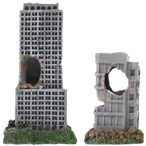 BESTonZON 2 Stück Aquarium Deko Resin Stadt Ruinen Schloss Versteck für Fische Robustes Fischversteck Antike Gebäudeskulptur für Aquarienlandschaften und Harmonisches Fisch Pflanzenleben