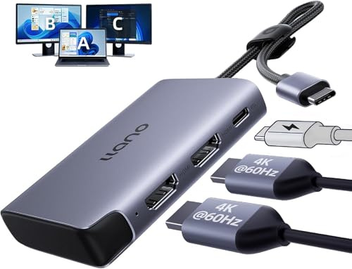 llano USB-C to Dual HDMI Splitter 4K@60Hz for Dual Monitors MST, PD 100W | 2K@144Hz/120Hz Extended Display HDMI Adapter MST Separate Screens for MacBook, Windows, Laptop, etc.