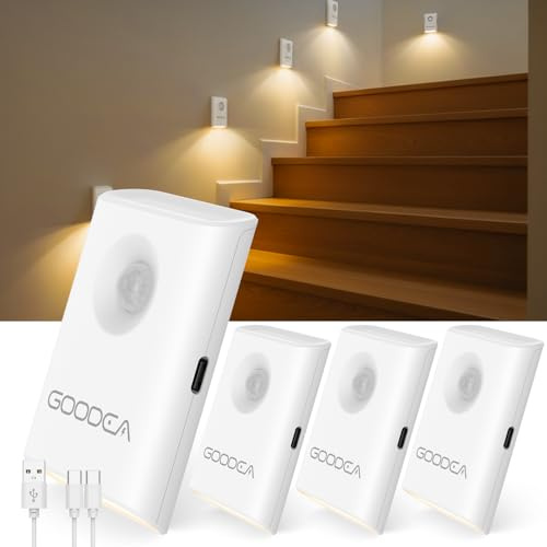 GOODEA Dimmable Motion Sensor Night Light USB Rechargeable, 3000k, Magnetic | Up to 90 Days, Removable Stick On Light, Motion Sensor Lights Indoor for Stairs, Hallway, Bedroom, Wardrobe, Children's Room