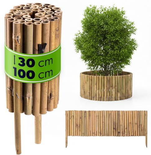 KADAX Rasenkante aus Bambus, 100 x 30 cm, Flexible Beeteinfassung, Beetumrandung aus Bambusstangen, Bambuszaun für Garten, dekorative Gartenzaun