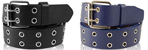 SCAMODA Nietengürtel im 2er Set mit Doppel-Lochnieten, Ösen und Dornschließe für Damen und Herren (Schwarz/Blau - 125/BW110 - Br. 3,5cm)