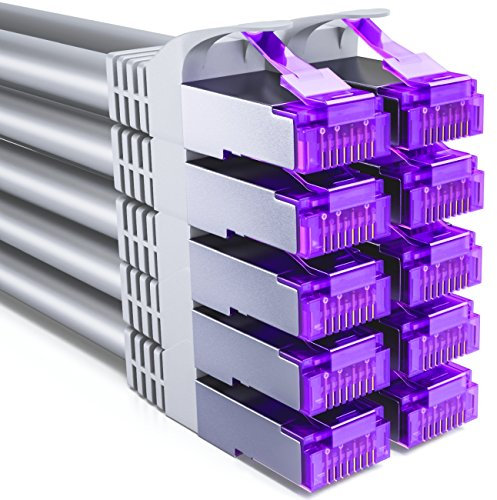 deleyCON 10x 1m CAT7 Netzwerkkabel - 10 Gigabit - RJ45 Patchkabel Ethernet Kabel (Kupfer, SFTP PiMF Schirmung) - LAN DSL Switch Modem Router Patchpanel CAT7 CAT6 CAT5 - Grau