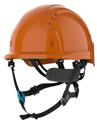 JSP EVOLite Skyworker Safety Helmet Hard Hat Wheel Ratchet Vented Orange | JSP's lightest, for working at height, secure chinstrap, all-day comfort. UK Manufactured. EN397 & EN12492 certified.