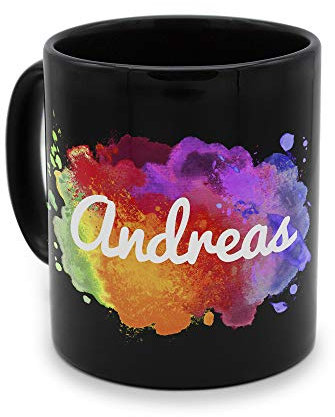 printplanet - Tasse Schwarz mit Namen Andreas - Motiv: Color Paint - Namenstasse, Kaffeebecher, Mug, Becher, Kaffeetasse