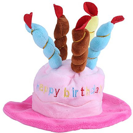 Happy Birthday Hut, Unisex Happy Birthday Hut Torte, Partyhut Geburtstagstorte, Plüschhut Kuchen und Kerzen Design Geburtstagshut für Haustier Katze Hunde Kleintiere(Rosa)