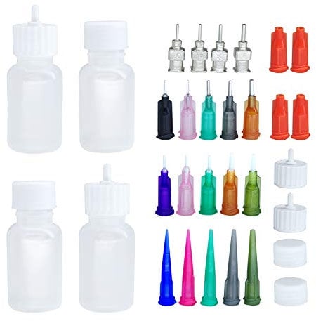 XMASIR Jagua Bottles Applicator, 4 pcs Applicator Bottle 30ml Multi Purpose DIY Ultra Fine with 16 Pcs Needle Tips Glue Squeeze Bottles Acrylic Painting